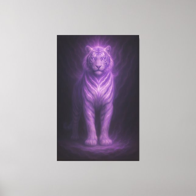 Majestic White Tiger of Purple Lightning Canvastryck (Framsida)