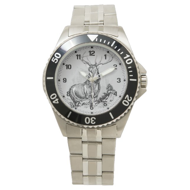 Majestic Whitetail Hjort Illustration Armbandsur (Framsida)