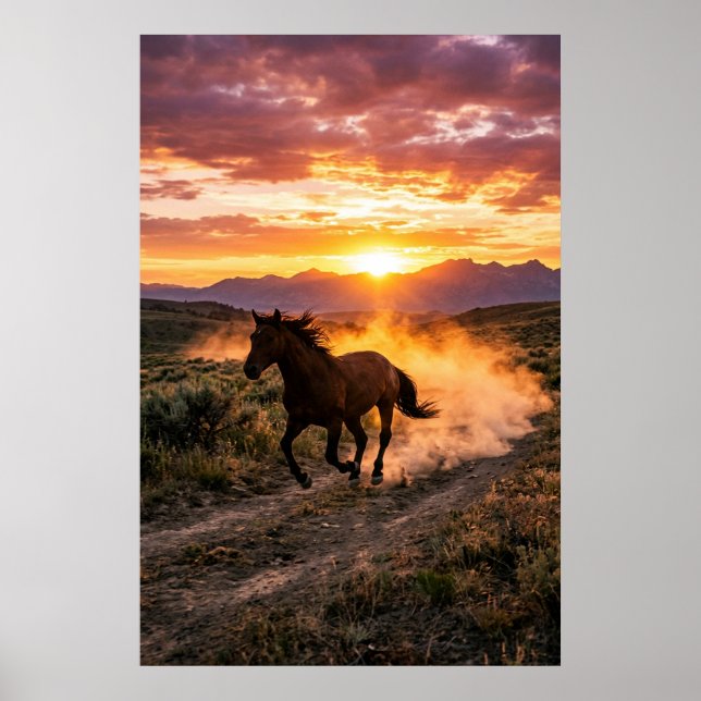 Majestic Wild Horse Sunset Poster | Luxury Western (Framsidan)