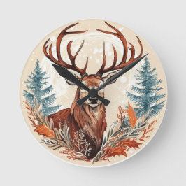Majestic Winter Stag Rund Klocka