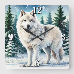 Majestic Winter Varg Fyrkantig Klocka