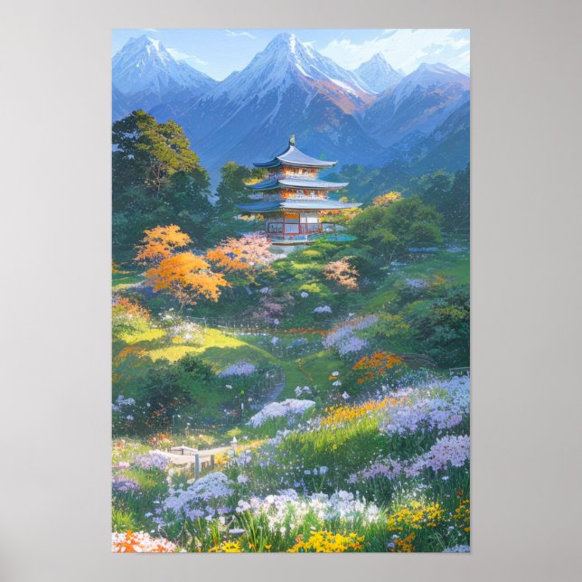 Majestic Wooden Japansk Pagoda Poster (Framsidan)