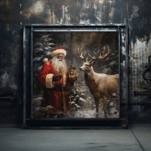 Majestic Woodland Hjort W/ Black Santa Santa Poster