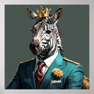 Majestic Zebra med målning av Krona Porträtt Poster