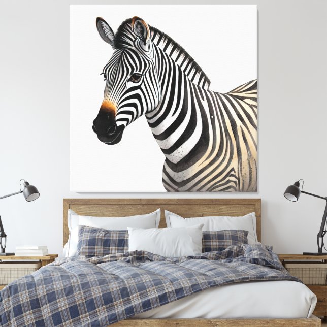 Majestic Zebra Porträtt Realistic Wildlife Art Canvastryck (Insitu (sovrum))