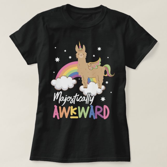 Majestically konstig gullig LlamaUnicorn Llamacorn T Shirt (Design framsida)