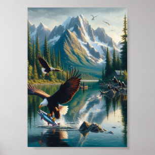Majestisk ål som fångar fisk vid Soluppgång 5x7 Poster