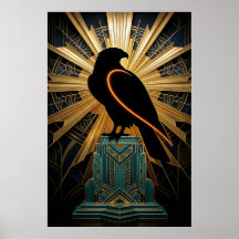 Majestisk Art Deco Fågel Silhuett Guld & Teal