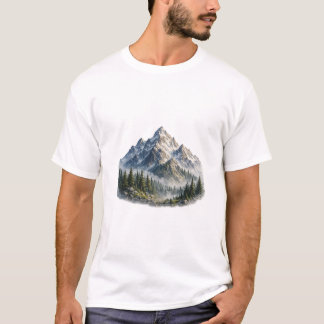 Majestisk Berg & Skogslandskap Akvarell T Shirt