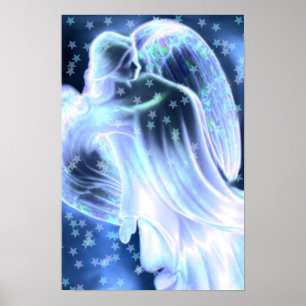 Majestisk blå ängel med stjärnor poster
