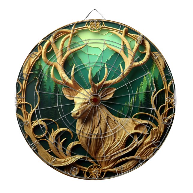 Majestisk buck som ser ut i en serenskog darttavla (Framsidan)