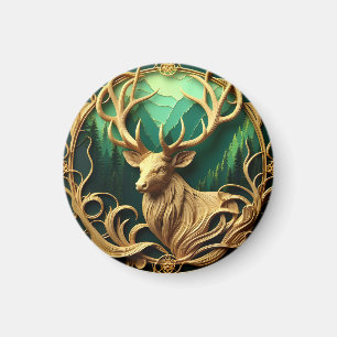 Majestisk buck som ser ut i en serenskog magnet