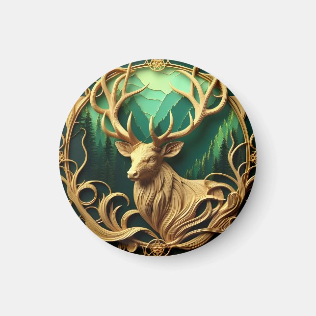 Majestisk buck som ser ut i en serenskog magnet (Framsidan)