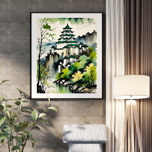 "Majestisk China - Landsbygdsområden och Cityscape Poster