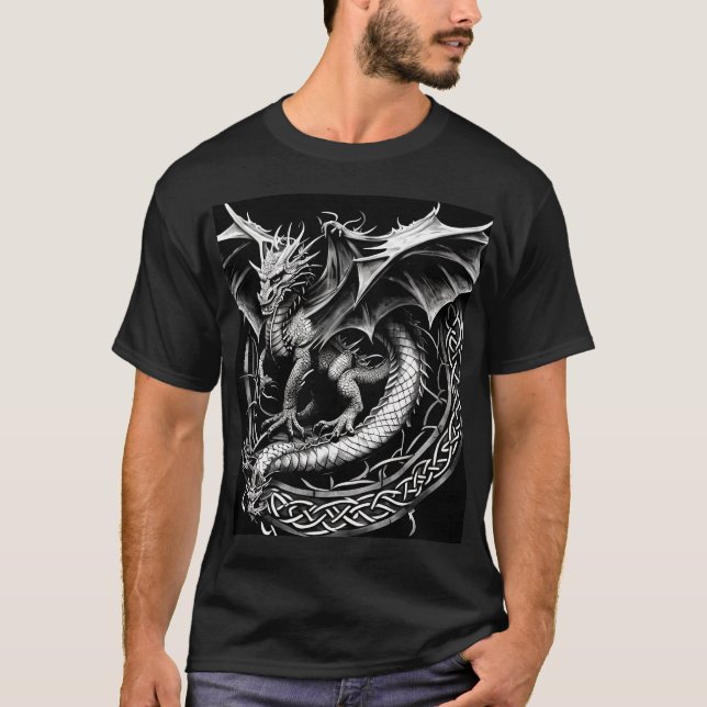 Majestisk dragon: Intricate Celtic Abstrakt Tattoo T Shirt (Framsida)