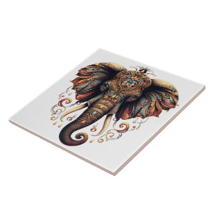 Majestisk elefant adorberad med bergigt mönster kakelplatta