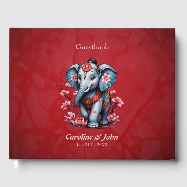 Majestisk elefant i traditionell japansk stil. gästböcker (Framsida)