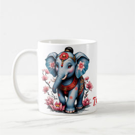 Majestisk elefant i traditionell japansk stil. kaffemugg
