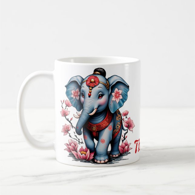 Majestisk elefant i traditionell japansk stil. kaffemugg (Vänster)