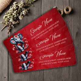 Majestisk elefant i traditionell japansk stil. returadress etikett