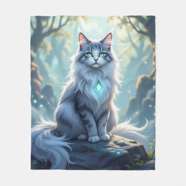 **Majestisk fantasikatt med mystisk aura – Hög F Fleecefilt (Framsidan)