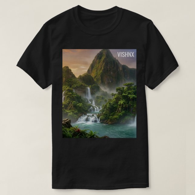 Majestisk fantasiskog och vattenfall estetisk gr t shirt (Design framsida)