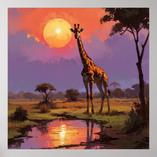 Majestisk giraffe i Vild under solnedtryckning Poster