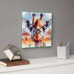 Majestisk giraffe som blickar över den afrikanska  fyrkantig klocka