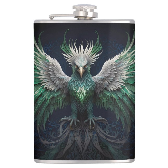 Majestisk Grönt och vit Phoenix Bird Fickplunta (Framsidan)