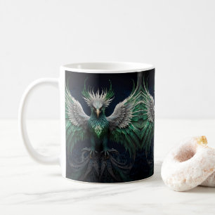 Majestisk Grönt och vit Phoenix Bird Kaffemugg
