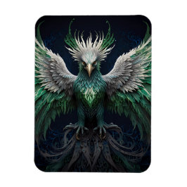 Majestisk Grönt och vit Phoenix Bird Magnet