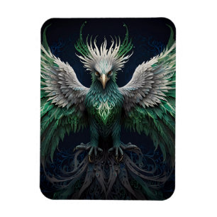 Majestisk Grönt och vit Phoenix Bird Magnet