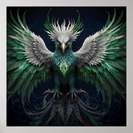 Majestisk Grönt och vit Phoenix Bird Poster