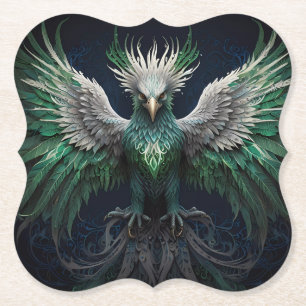 Majestisk Grönt och vit Phoenix Bird Underlägg Papper