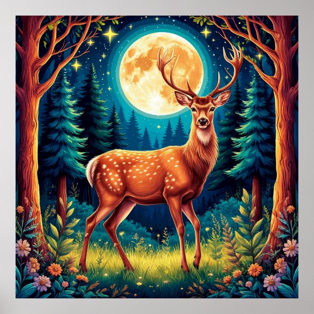 Majestisk Hjort i Lush Forest Poster (Framsidan)
