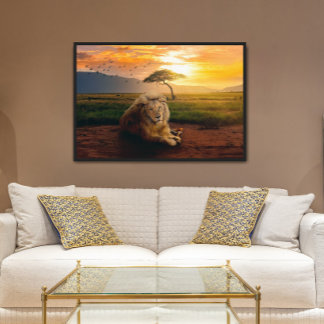 Majestisk Lejon i Afrika vid solnedgång Poster