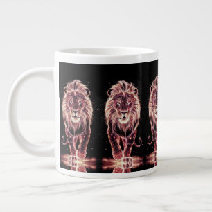 Majestisk Lejon i Glowing Wireframe Art Jumbo Mugg
