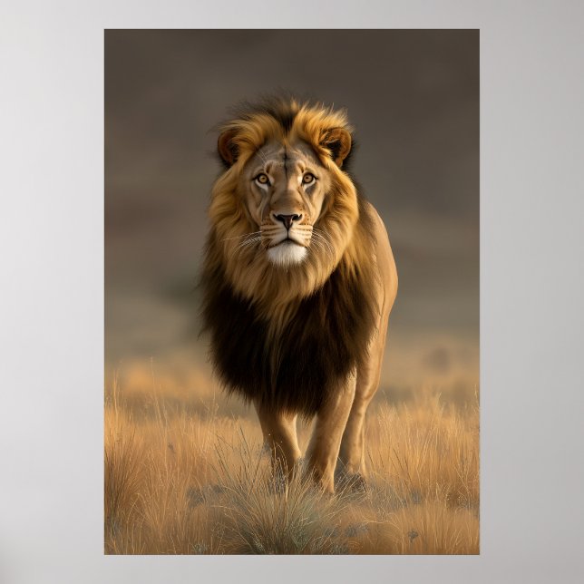 Majestisk Lejon i Golden Savanna Poster (Framsidan)