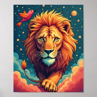 Majestisk Lejon i molnen Poster