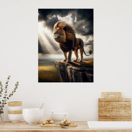 Majestisk Lejon på Cliff - inspirationellt vilda l Poster