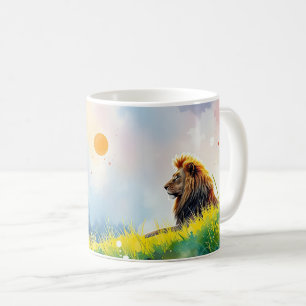 Majestisk Lejon på ett solbelyst Backe Kaffemugg