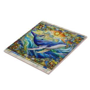 Majestisk marin mosaik A lagrad glasval Kakelplatta