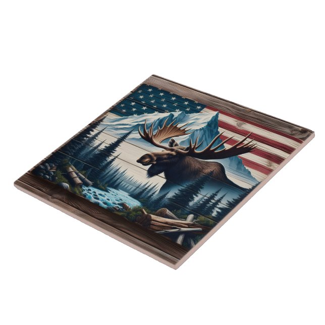 Majestisk Moos framför bergen och Flagga Kakelplatta (Sidan)