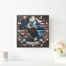 Majestisk ört med berg och amerikansk Flagga Fyrkantig Klocka