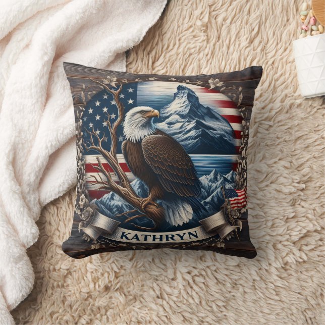 Majestisk ört med berg och amerikansk Flagga Kudde (Filt)