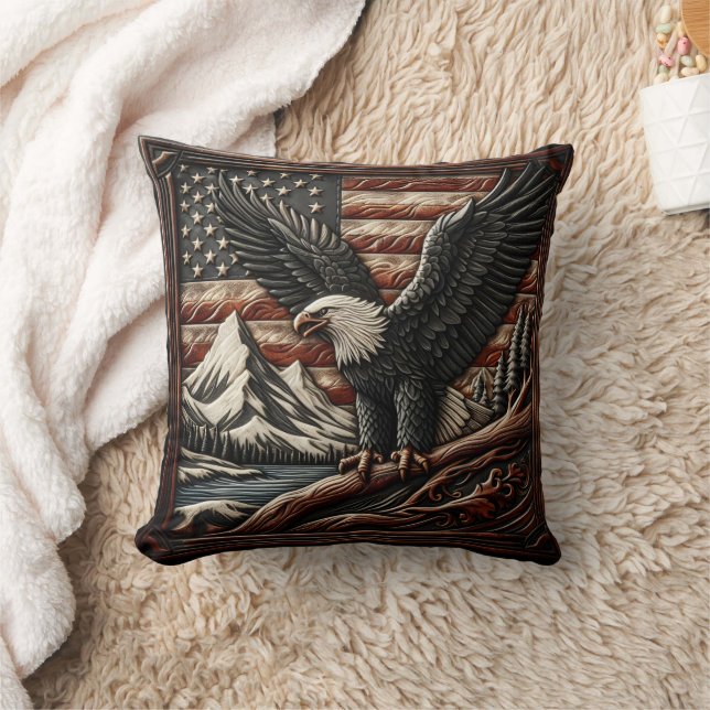 Majestisk ört med berg och amerikansk Flagga Kudde (Filt)