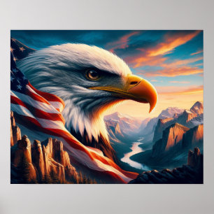 Majestisk ört sammanfogad med amerikansk Flagga20x Poster