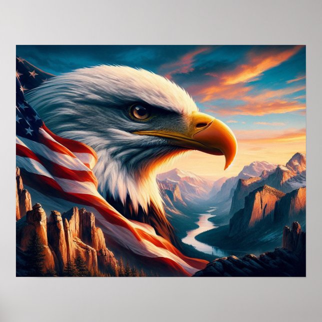 Majestisk ört sammanfogad med amerikansk Flagga20x Poster (Framsidan)