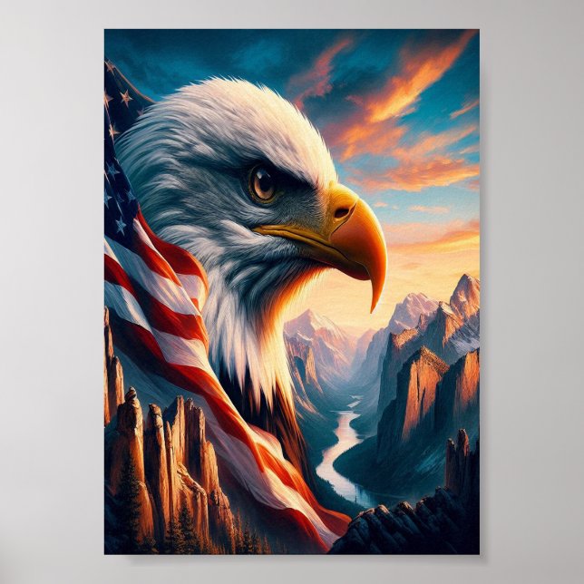 Majestisk ört sammanfogat med amerikansk Flagga 7x Poster (Framsidan)