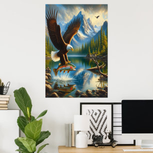 Majestisk ört som fångar en Sjö-öring Poster